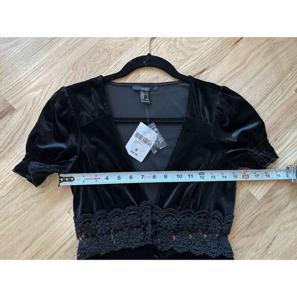 Goth Emo Whimisgoth Maxi Velvet Dress Lace Button Size Small Stretch Smocked - Picture 7 of 9